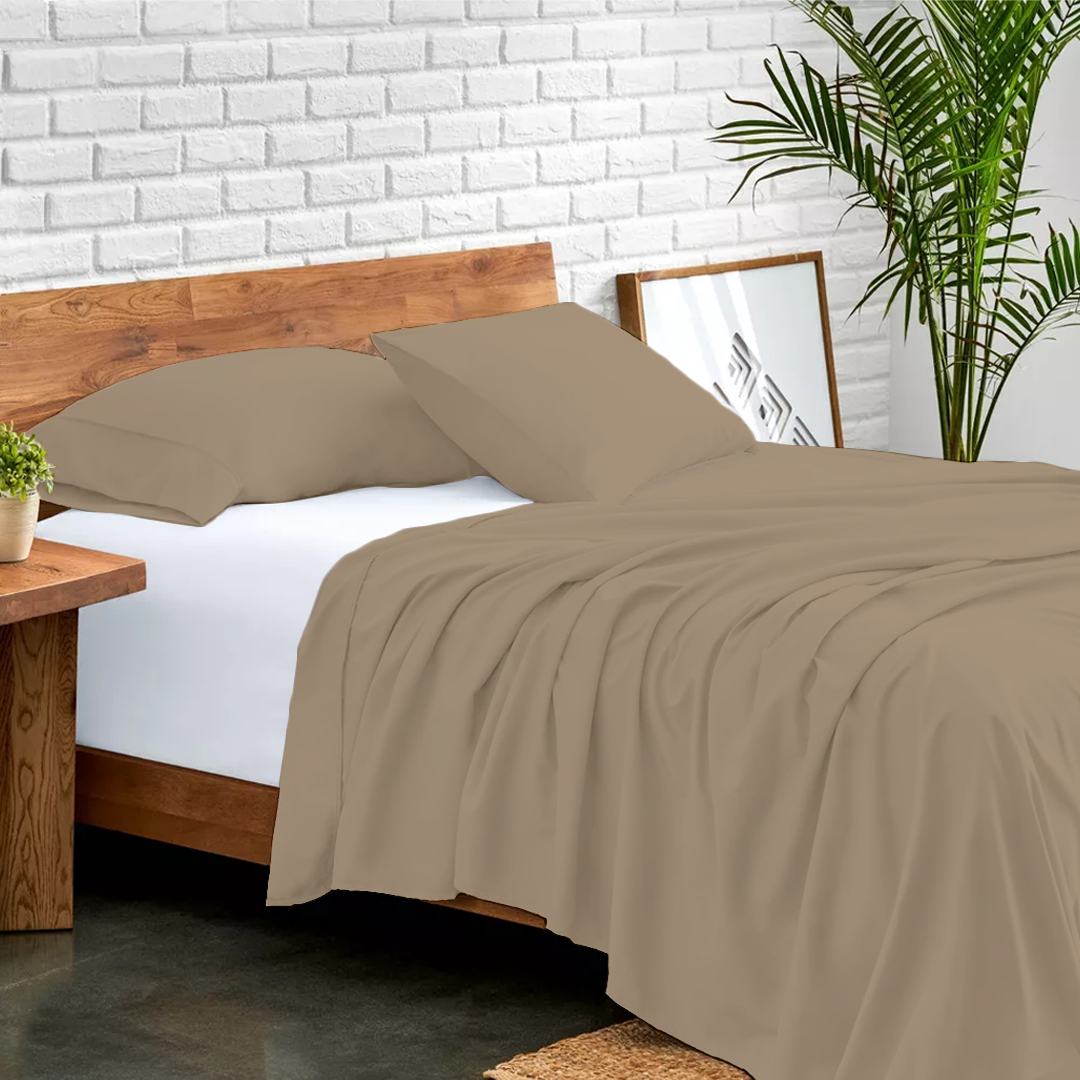 Taupe Flat Bed Sheet with Pillowcase