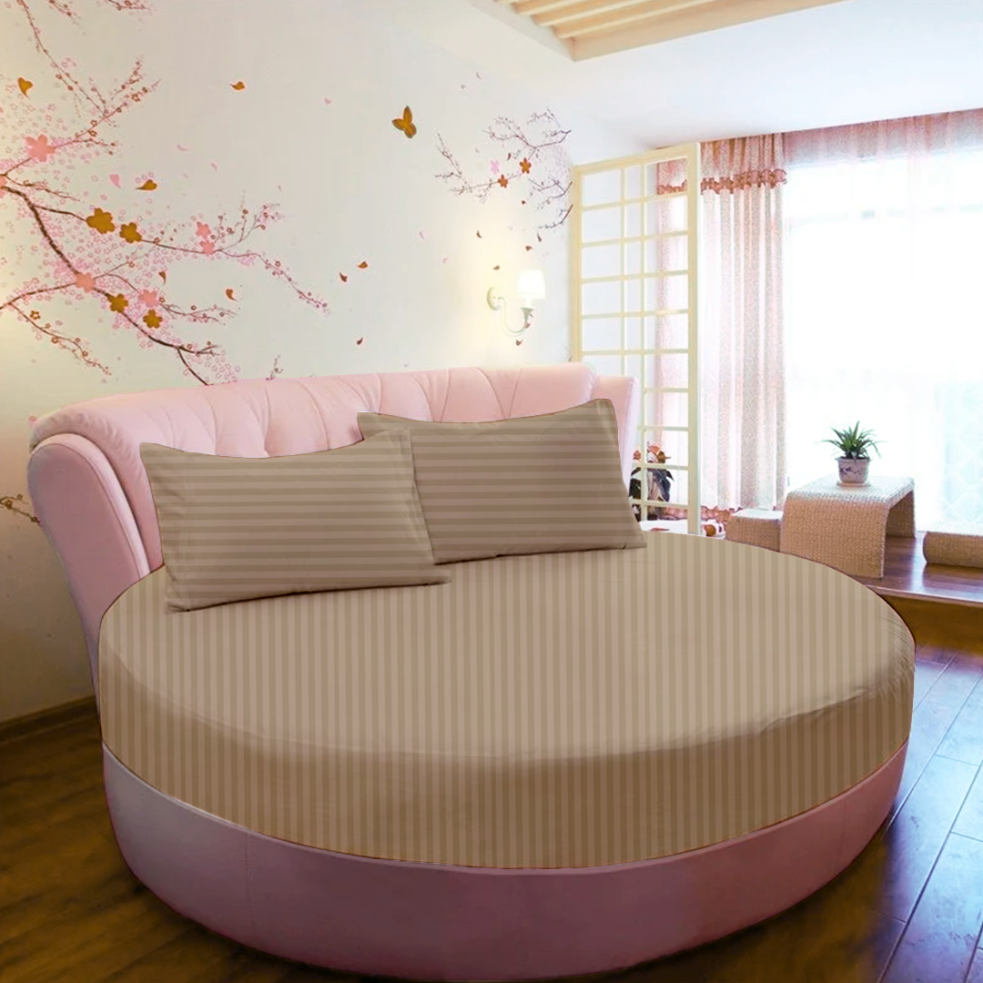 Taupe Round Stripe Bed Sheets