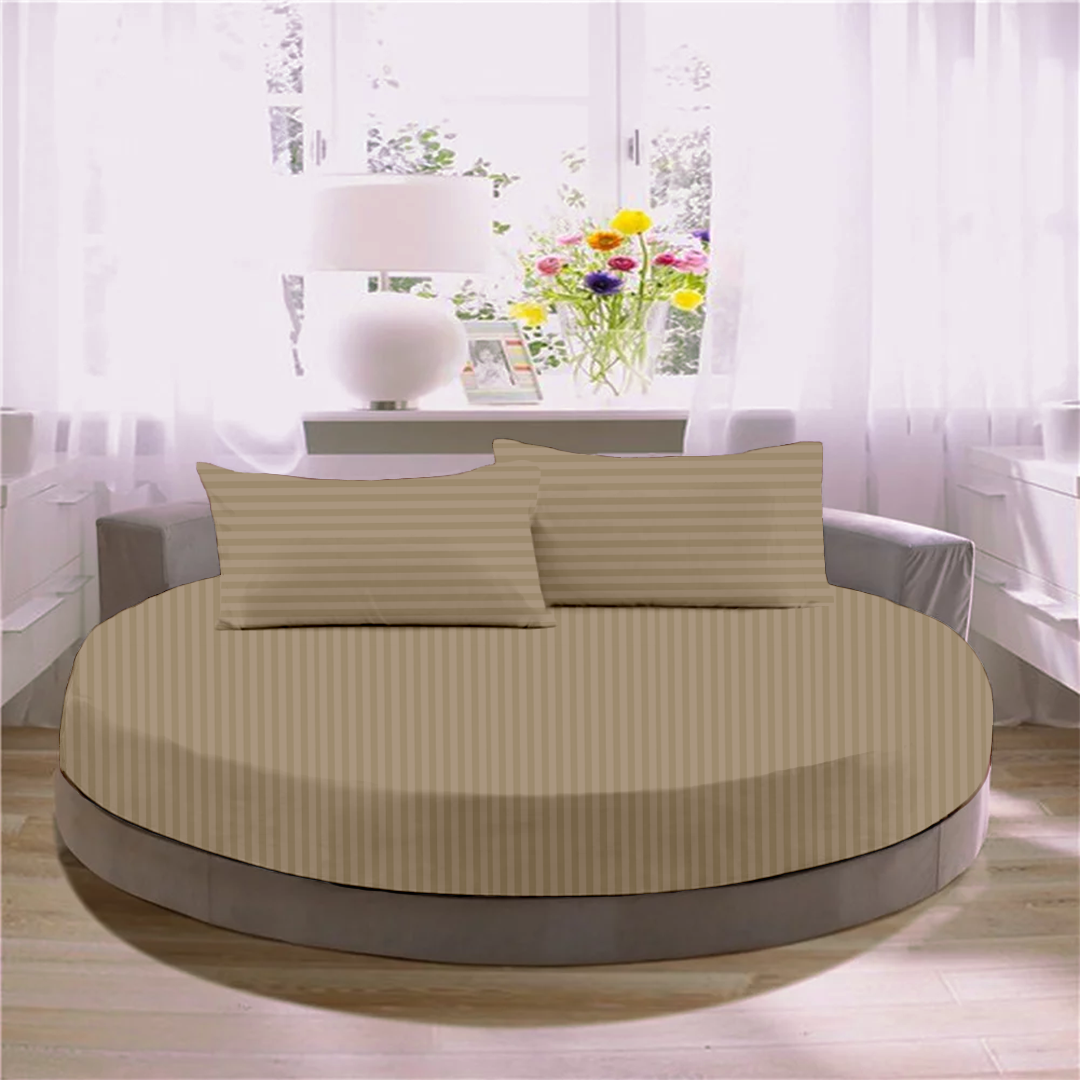 Taupe Round Stripe Bed Sheets