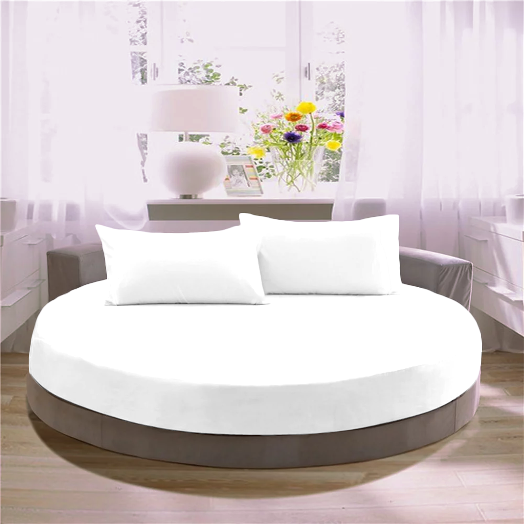 White Round Fitted Bed Sheet with Pillowcase