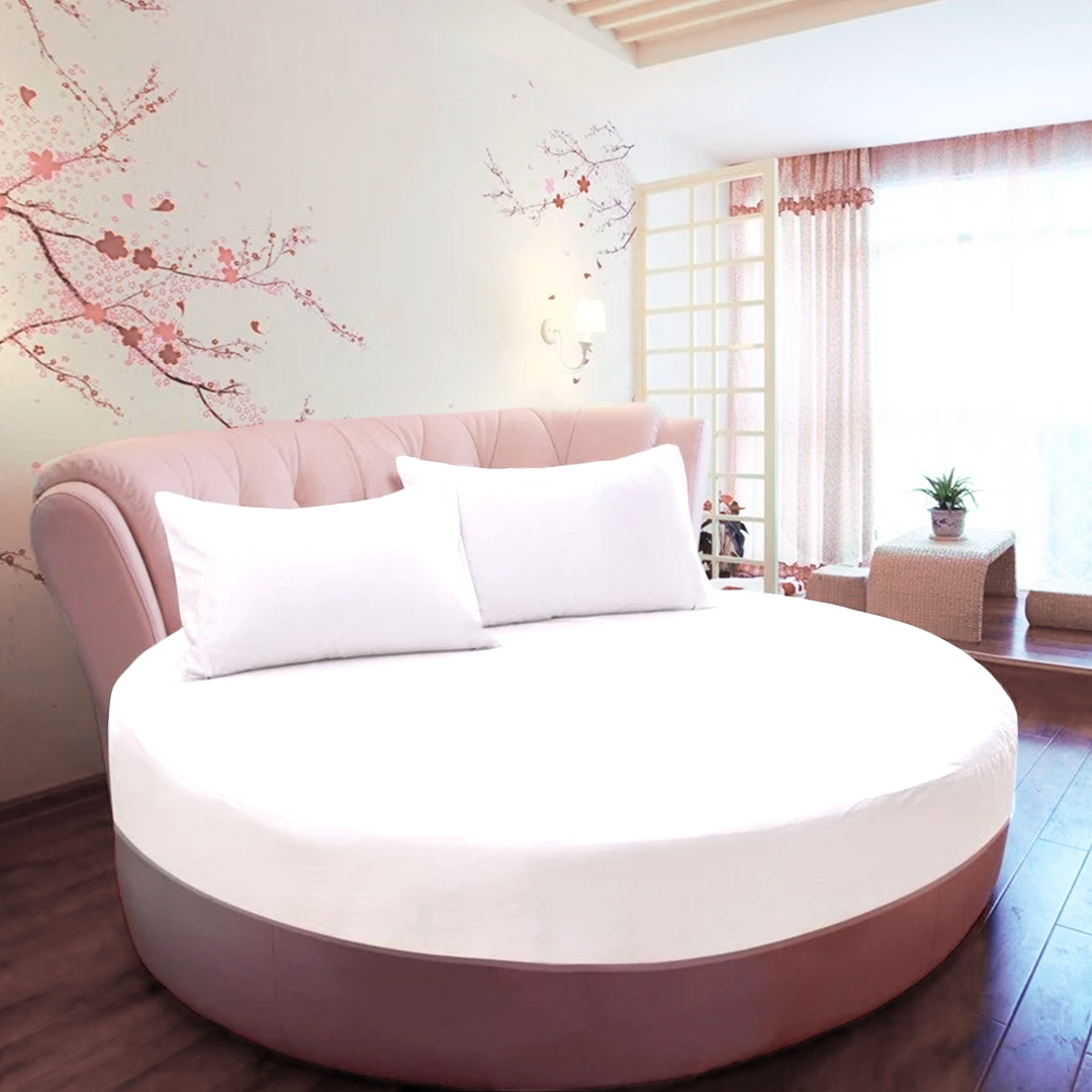 White Round Fitted Bed Sheet with Pillowcase