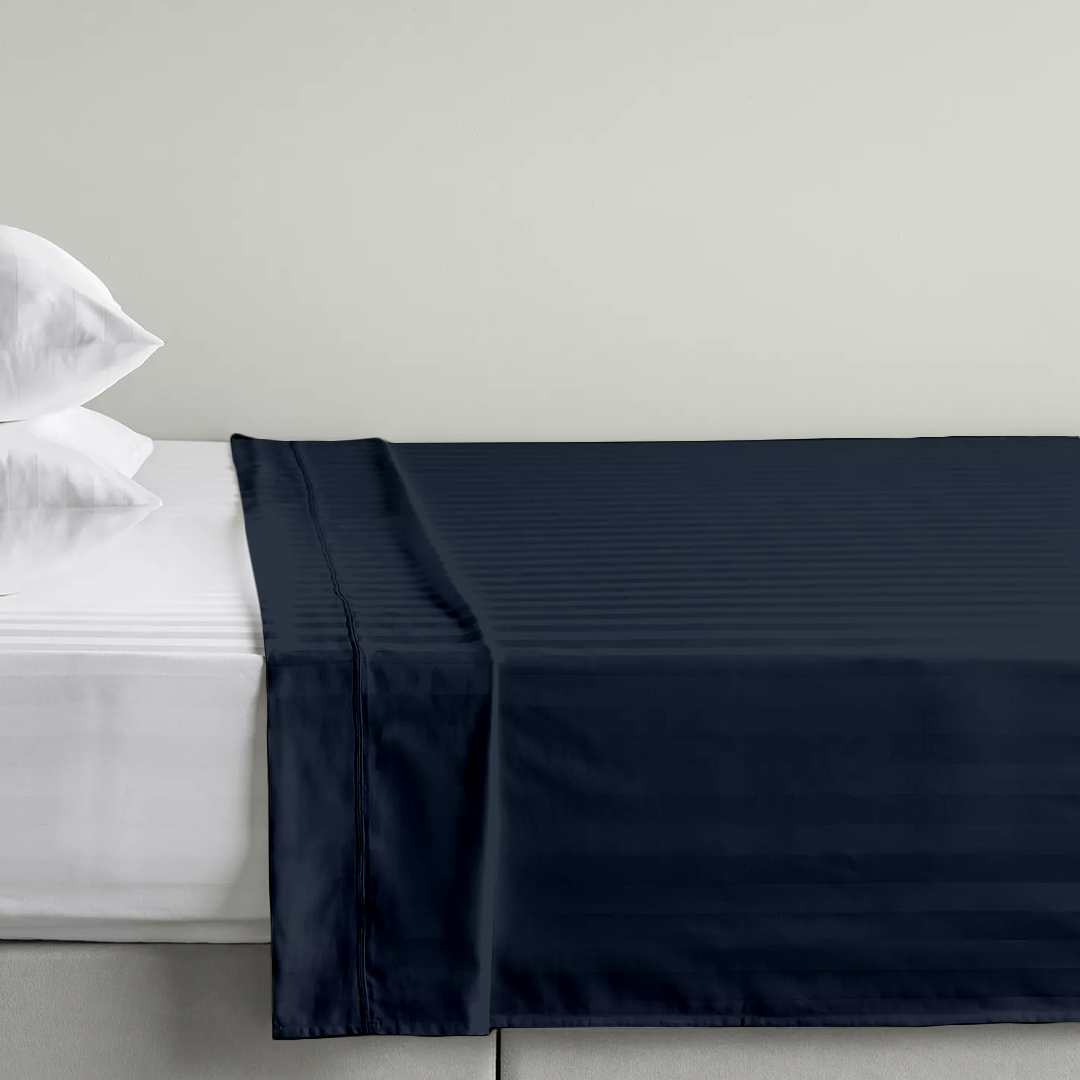 Navy Blue Stripe Flat Bed Sheet Only
