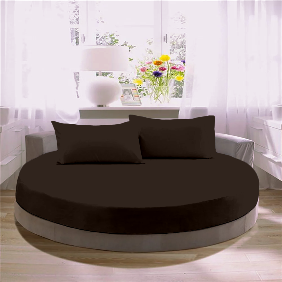 Chocolate Round Fitted Bed Sheet with Pillowcase