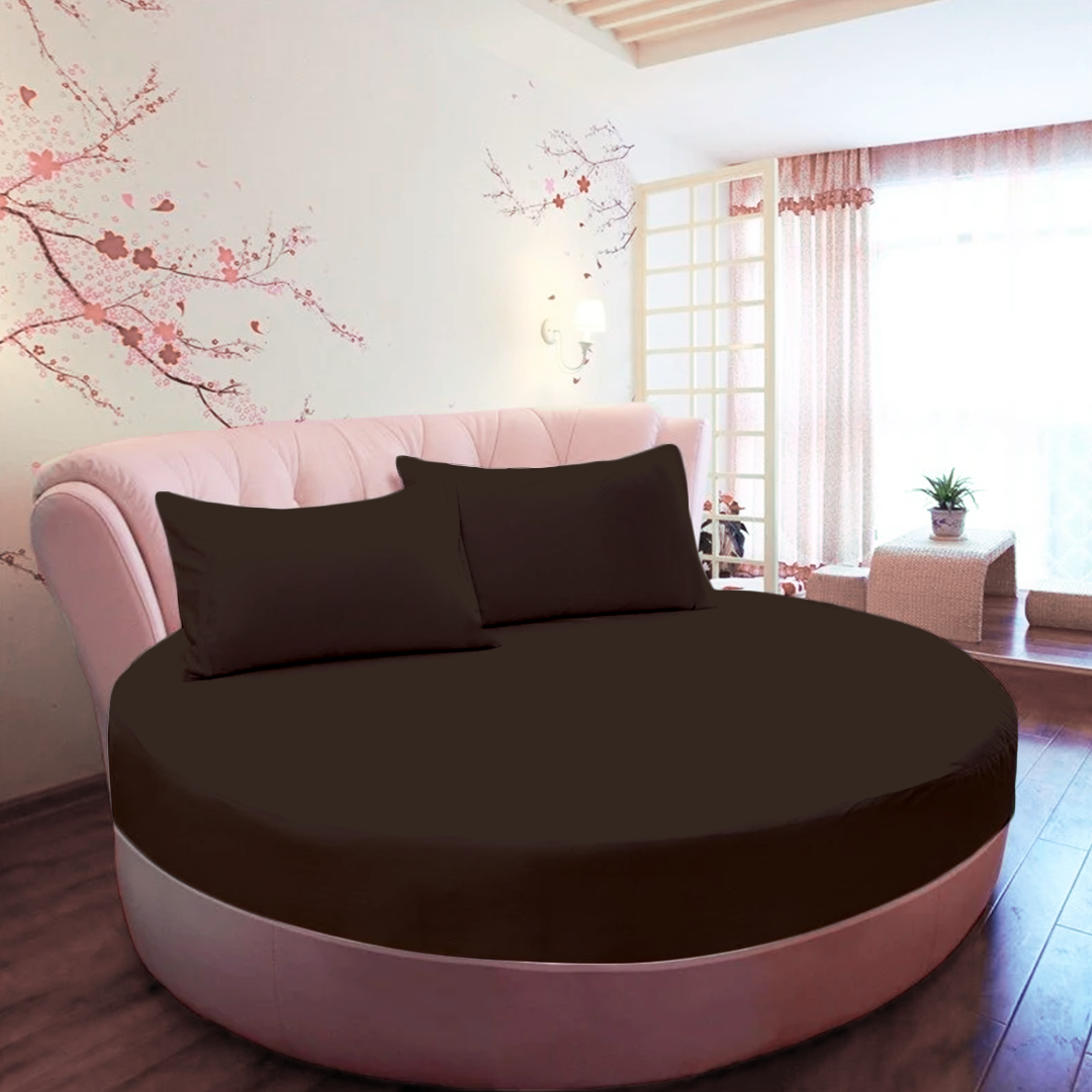 Chocolate Round Fitted Bed Sheet with Pillowcase