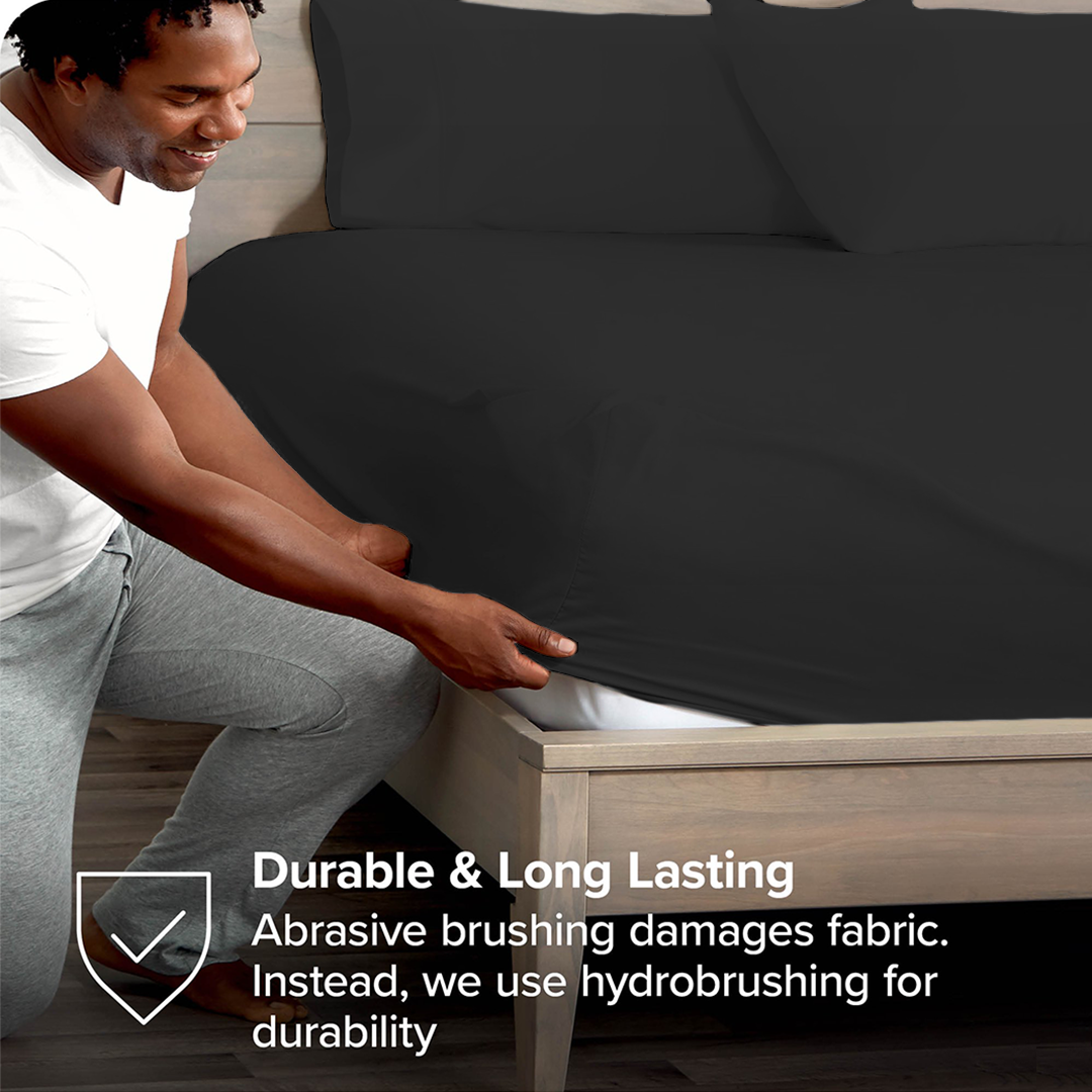 Dark Grey Fitted Bed Sheet with Pillowcase