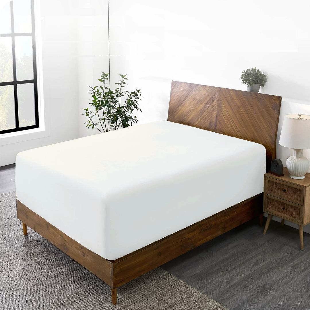 Ivory Fitted Bed Sheet with Pillowcase