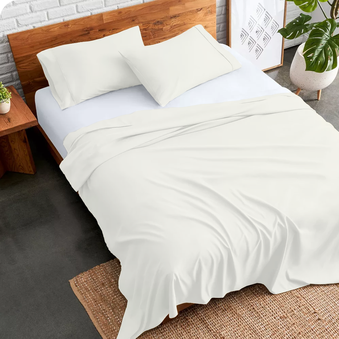 Ivory Flat Bed Sheet with Pillowcase
