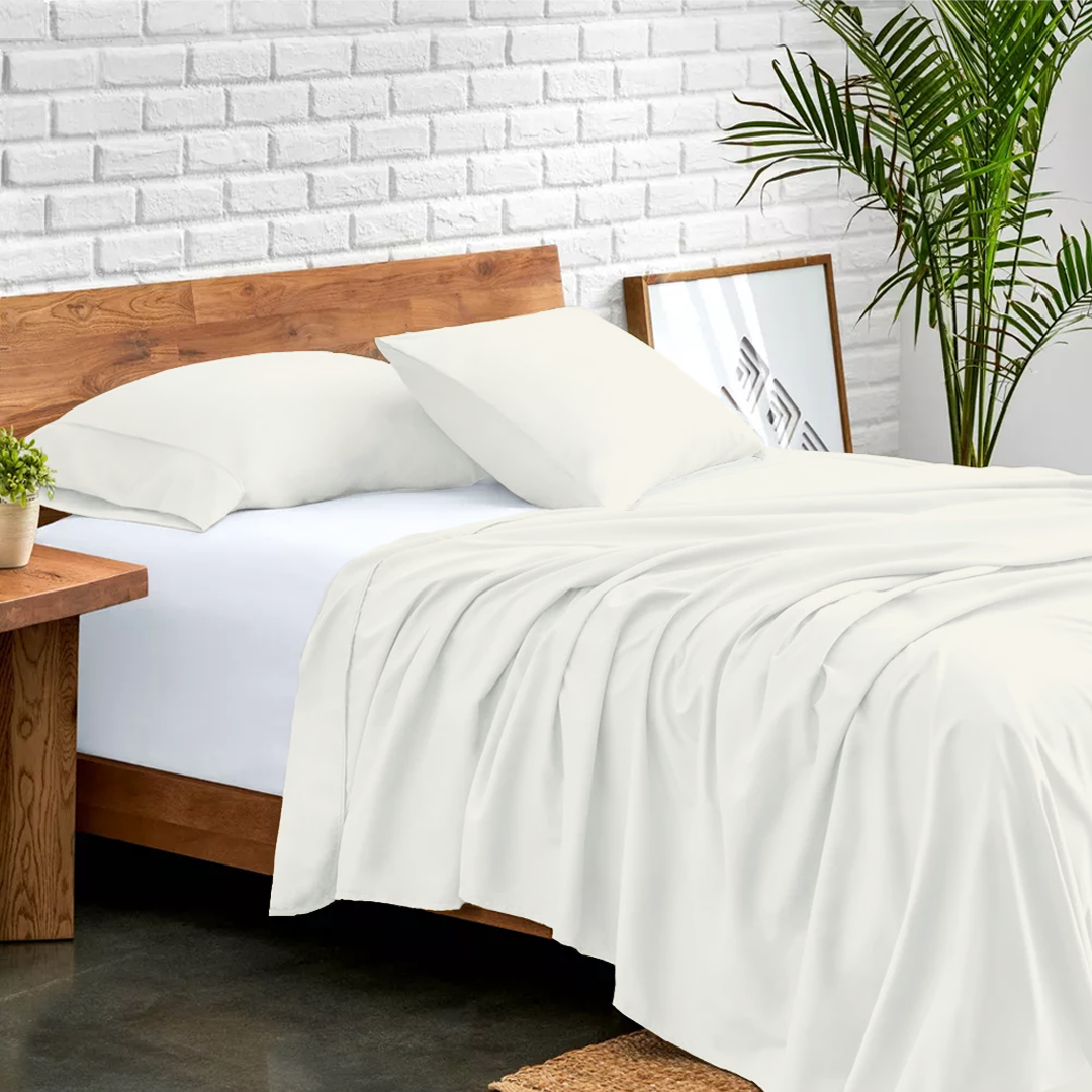Ivory Flat Bed Sheet with Pillowcase