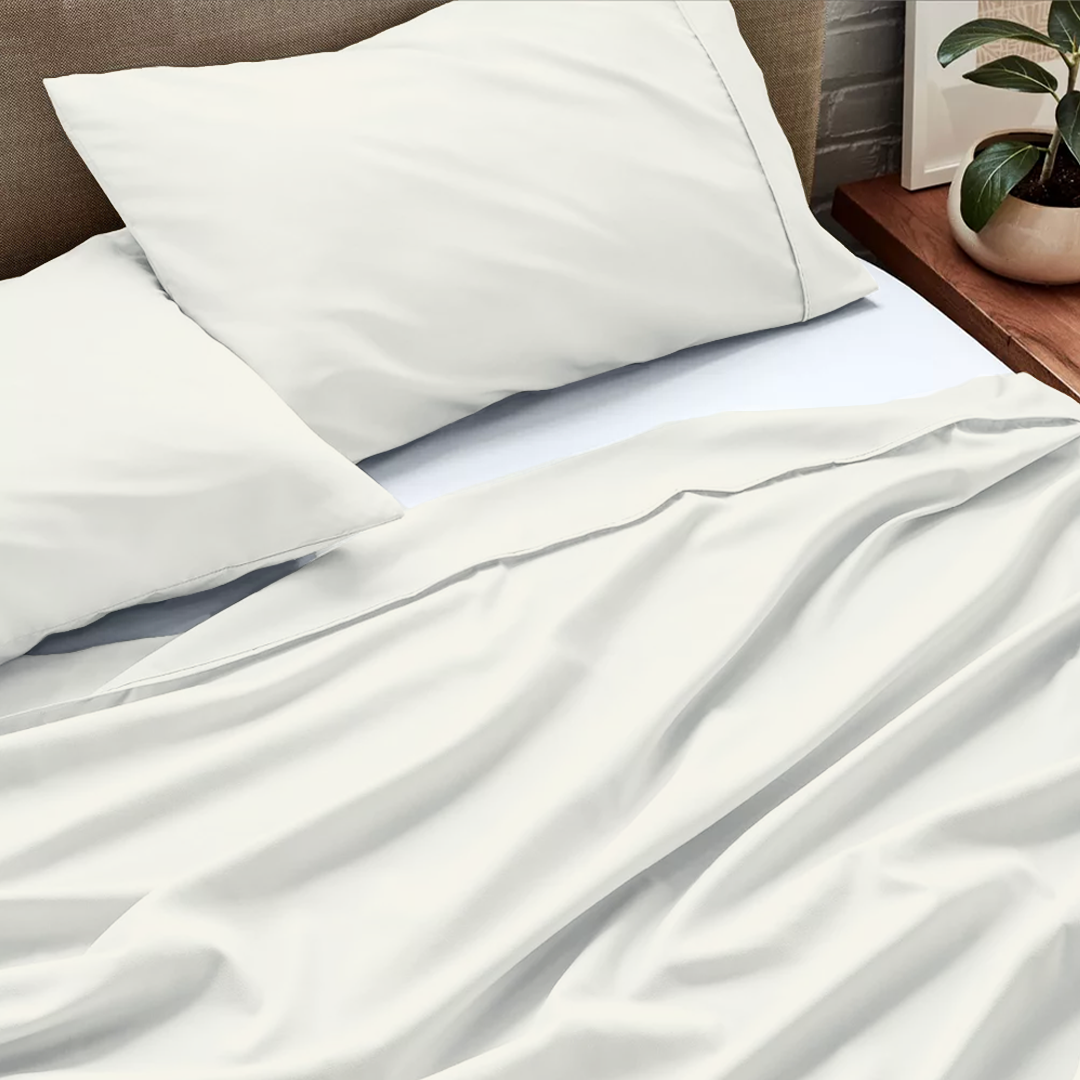 Ivory Flat Bed Sheet with Pillowcase
