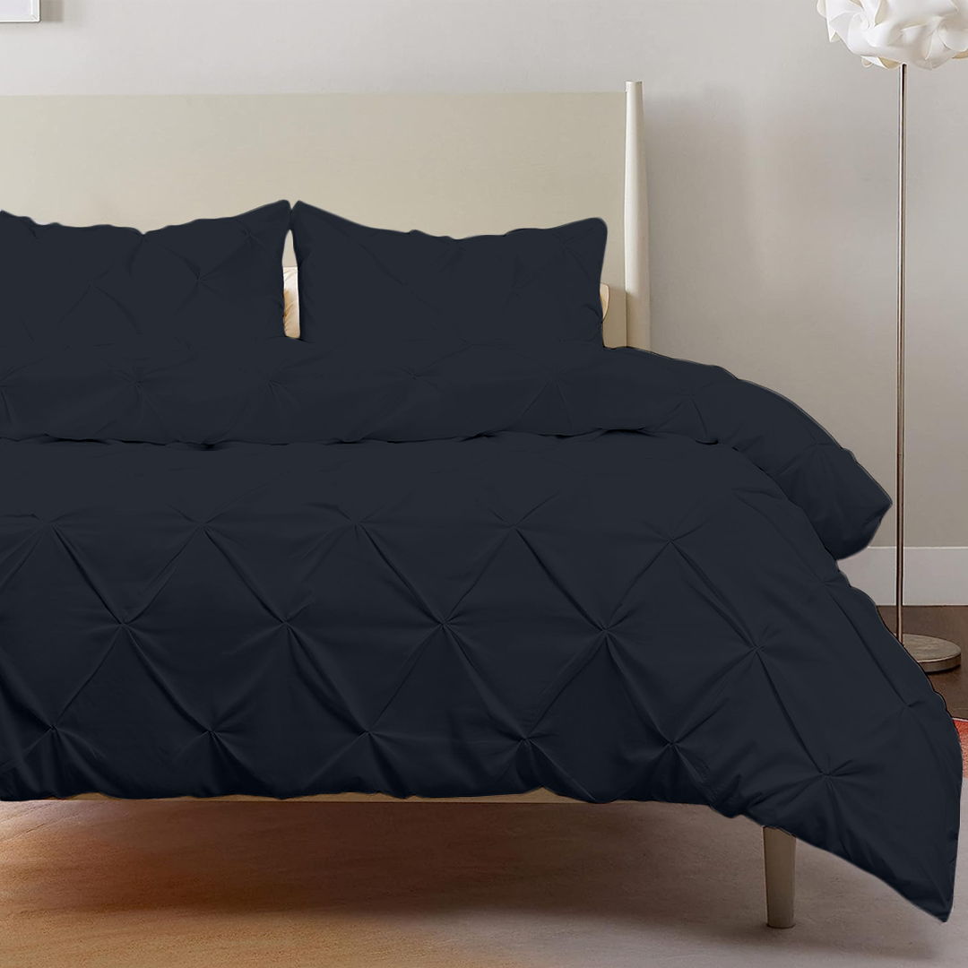Navy Blue Pintuck Duvet Cover Set