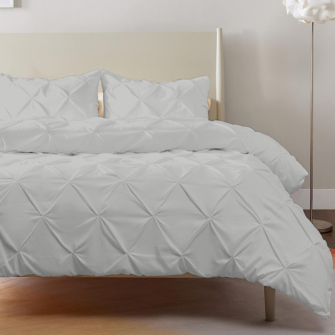 Light Grey Pintuck Duvet Cover Set