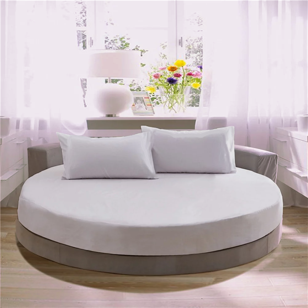 Light Grey Round Fitted Bed Sheet with Pillowcase