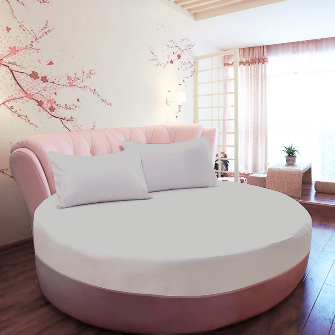 Light Grey Round Fitted Bed Sheet with Pillowcase