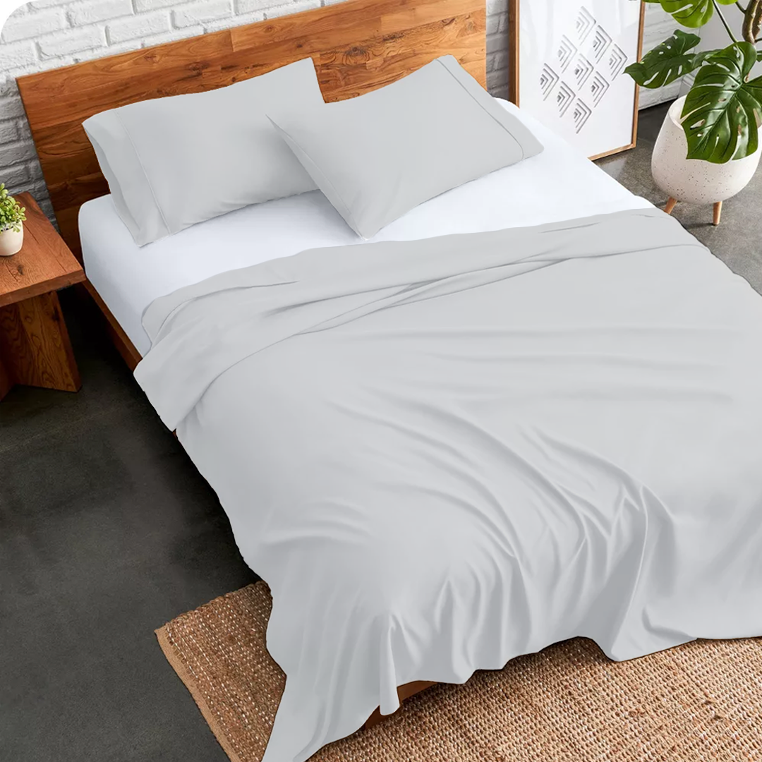 Light Grey Flat Bed Sheet with Pillowcase