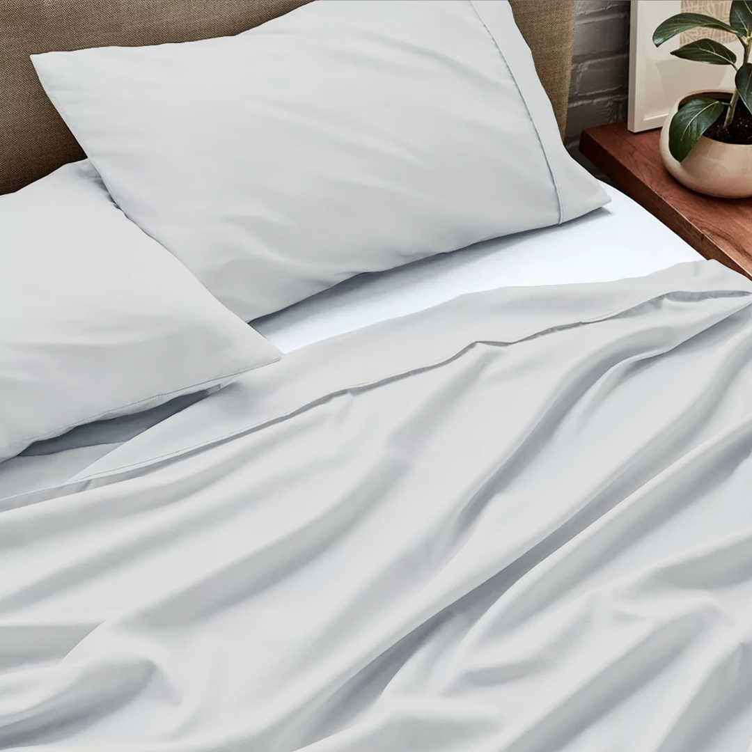 Light Grey Flat Bed Sheet with Pillowcase
