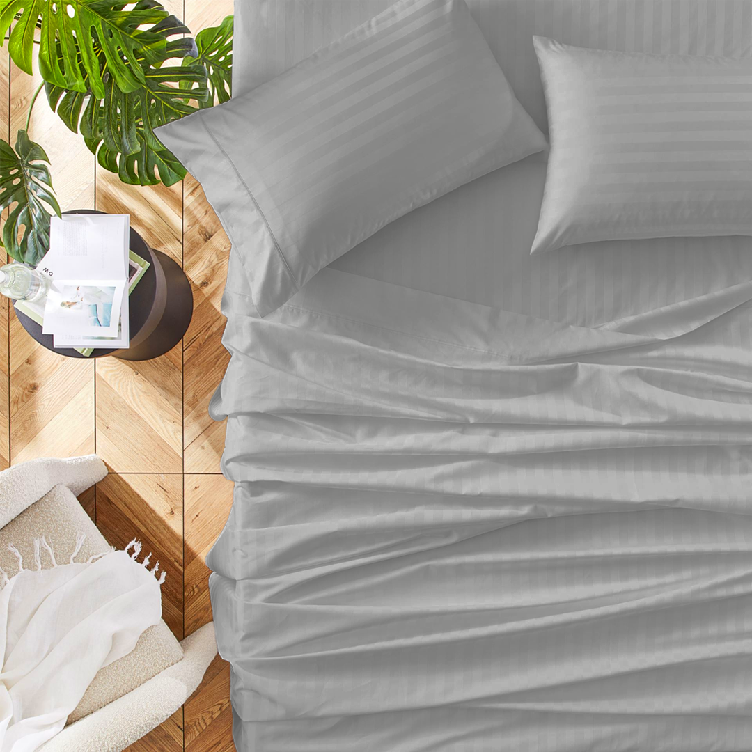 Light Grey Stripe Bed Sheets - ( 4-Piece )