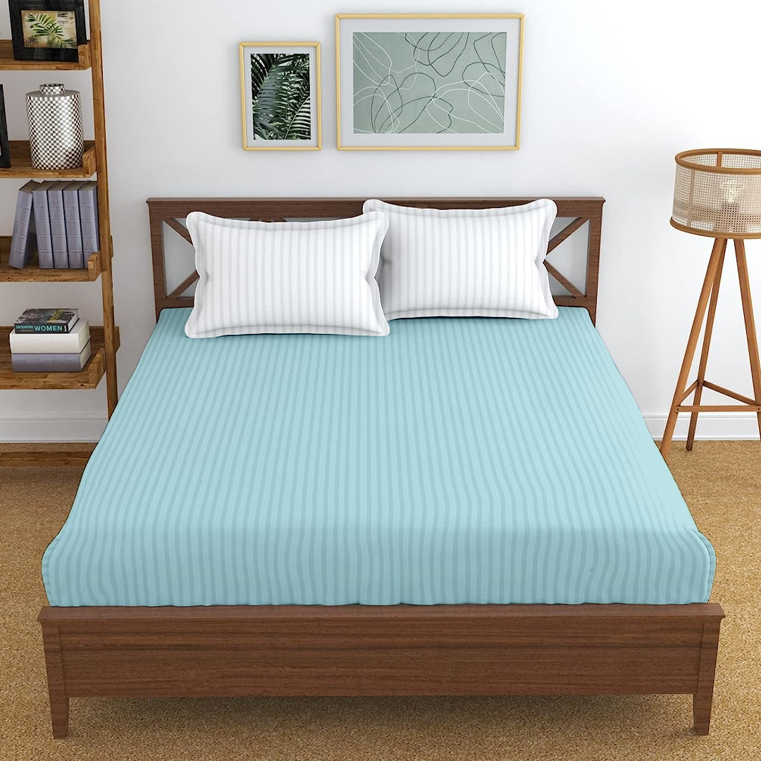 Light Blue Stripe Fitted Bed Sheet Only