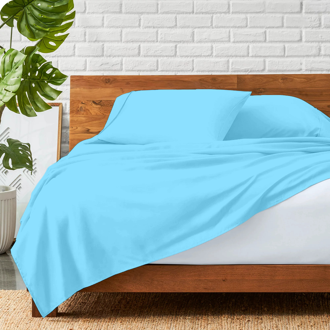 Light Blue Flat Bed Sheet with Pillowcase