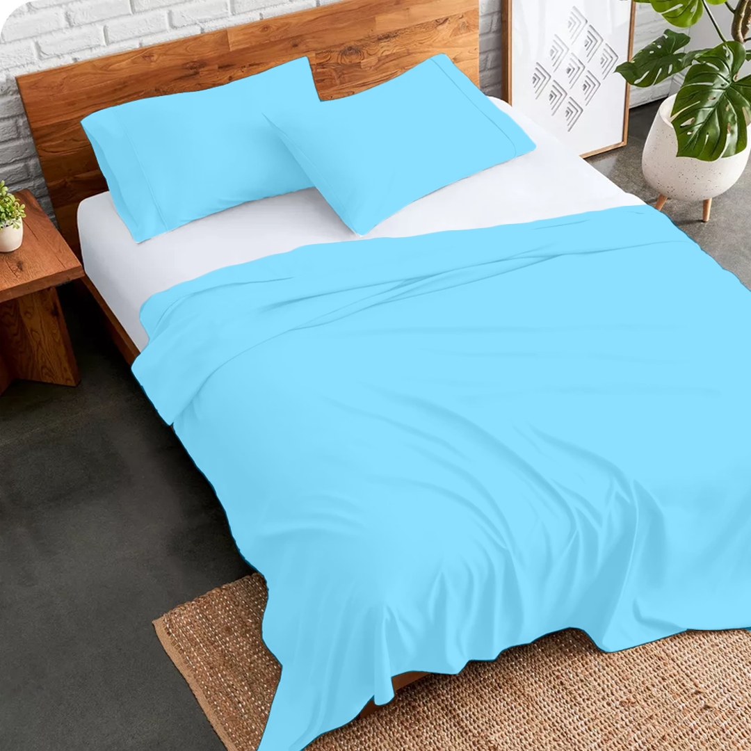 Light Blue Flat Bed Sheet with Pillowcase