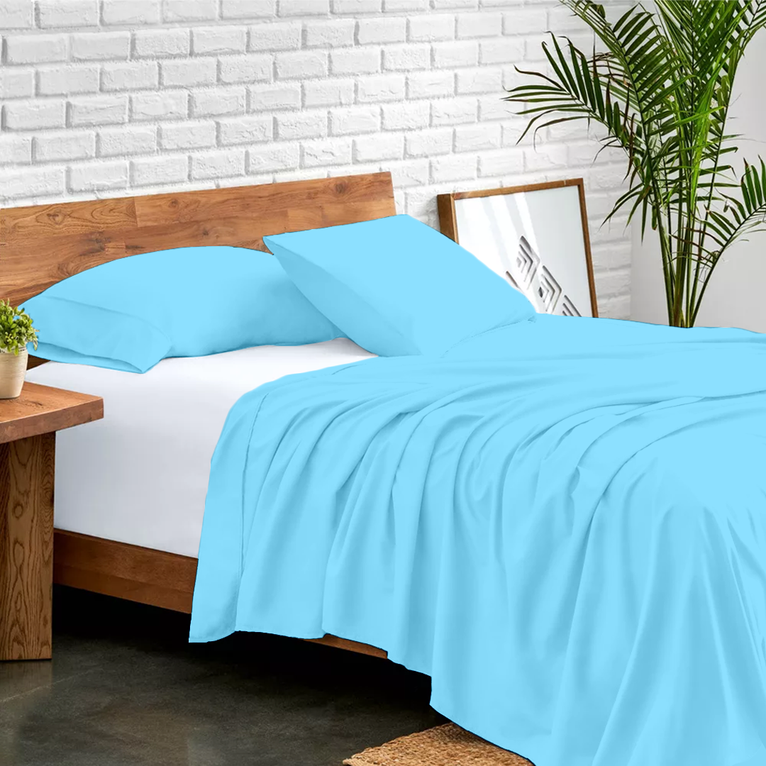 Light Blue Flat Bed Sheet with Pillowcase