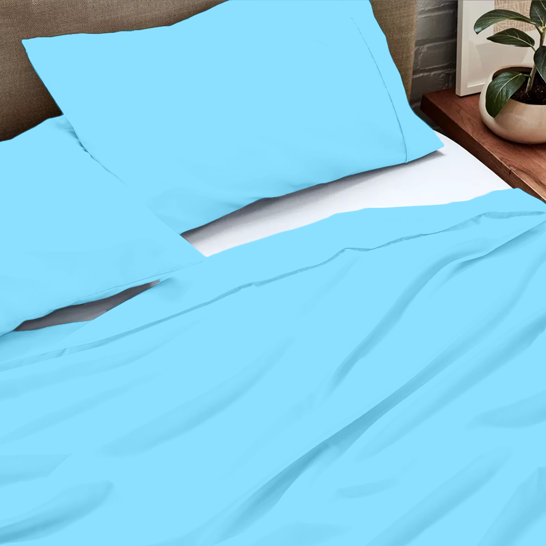 Light Blue Flat Bed Sheet with Pillowcase