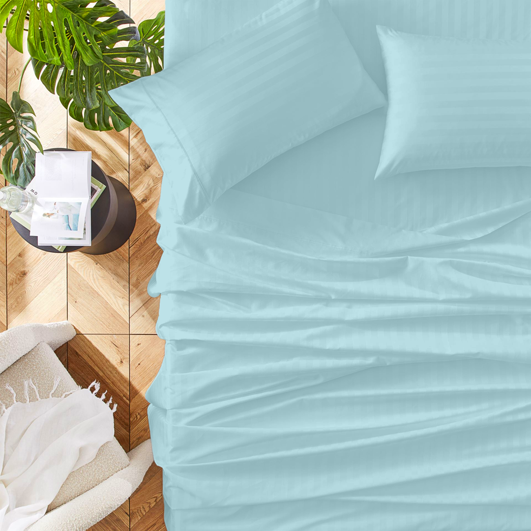 Light Blue Stripe Bed Sheets - ( 4-Piece )