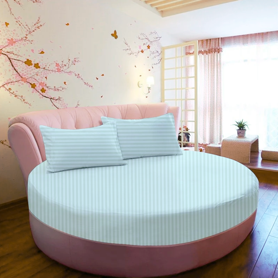 Light Blue Round Stripe Bed Sheets