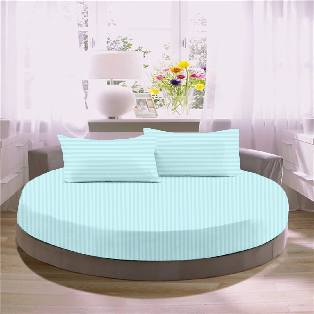 Light Blue Round Stripe Bed Sheets