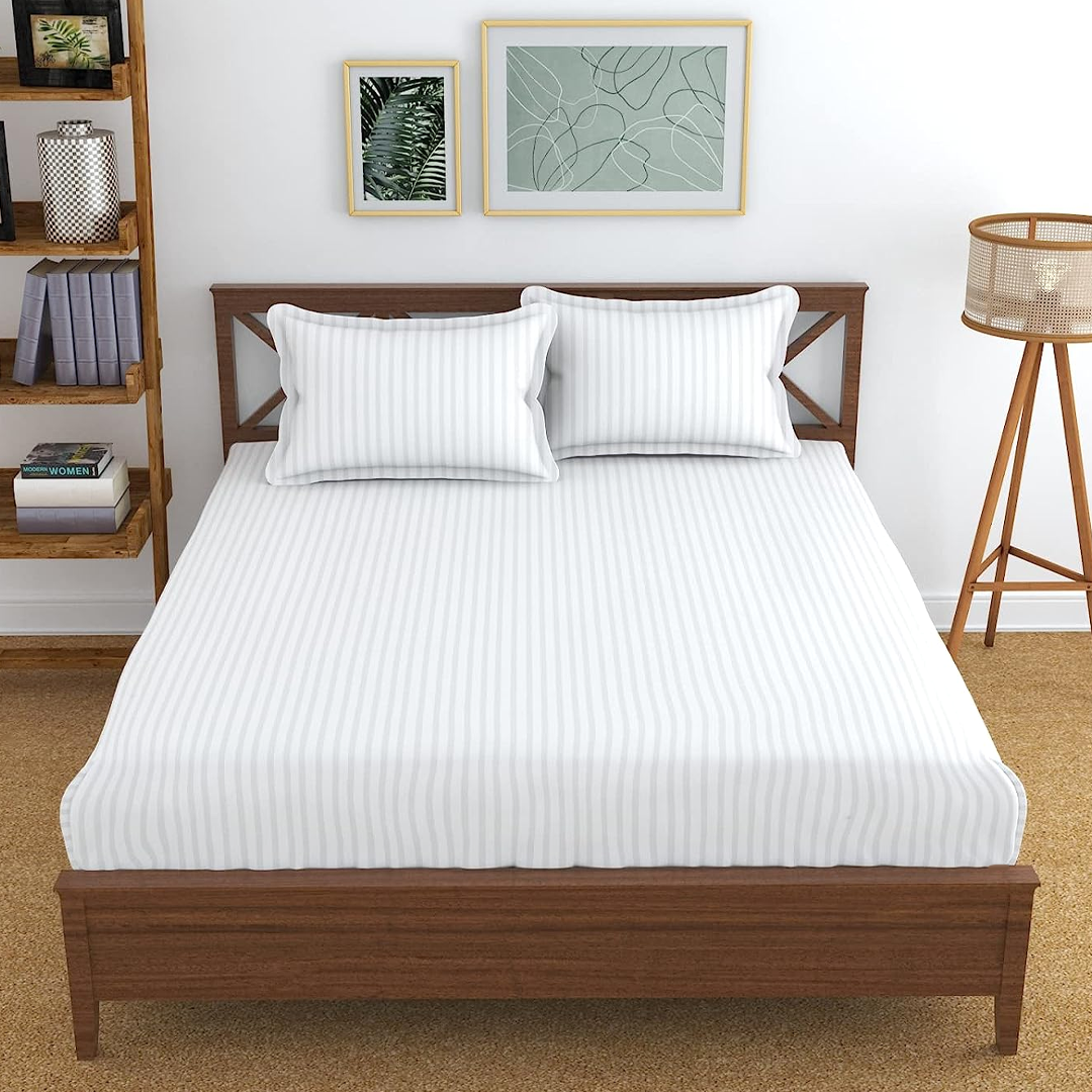 White Stripe Fitted Bed Sheet Only