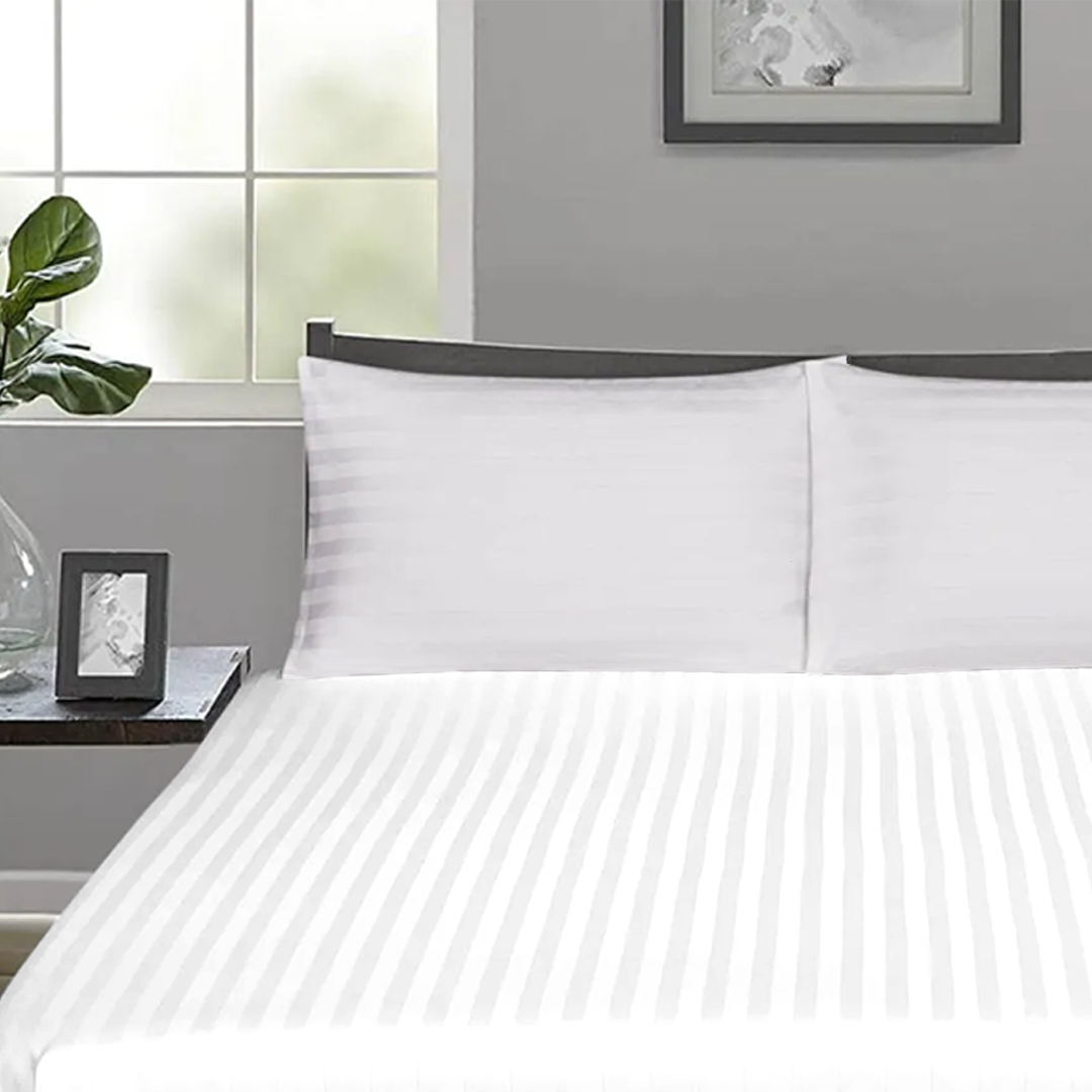 White Stripe Fitted Bed Sheet Only