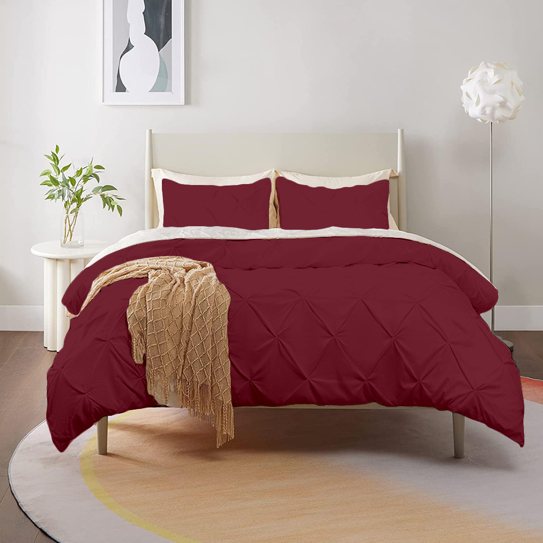 Burgundy Pintuck Duvet Cover Set