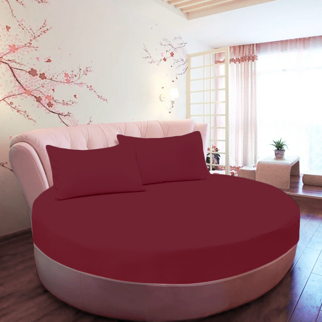 Taupe Round Fitted Bed Sheet with Pillowcase