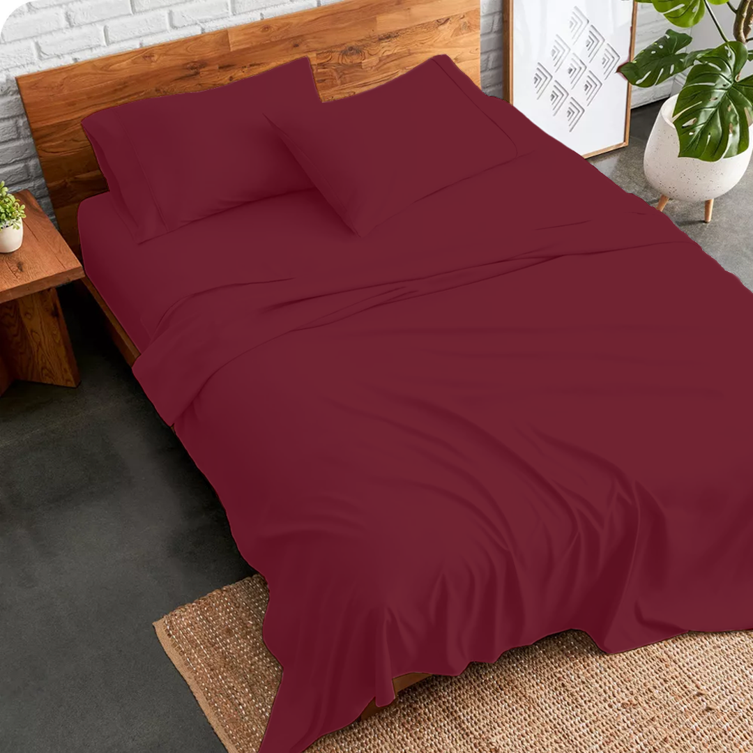 Burgundy Bed Sheets - ( 4-Piece )