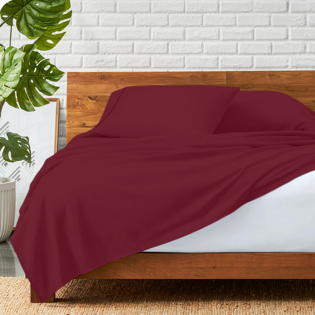 BurgundyFlat Bed Sheet with Pillowcase