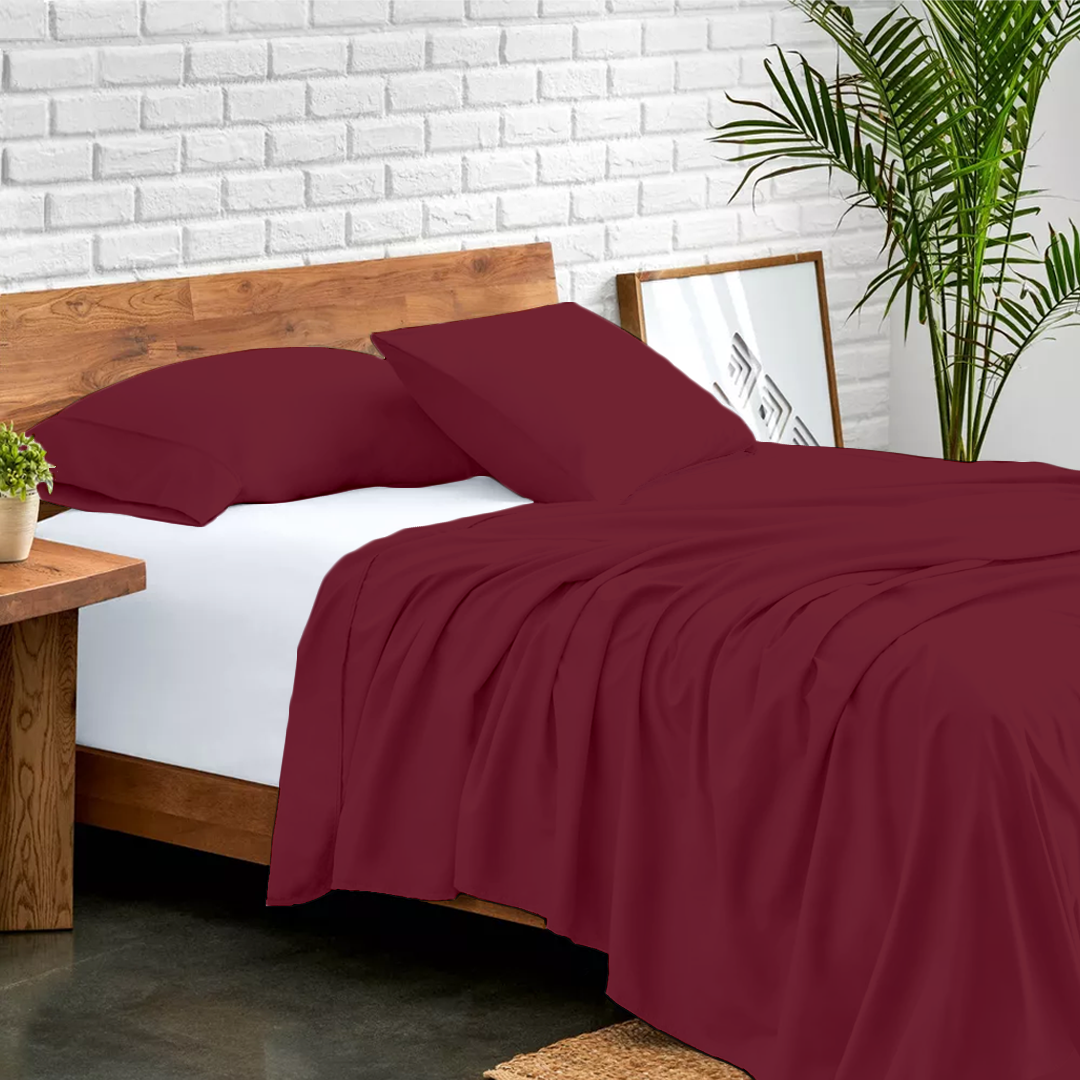 BurgundyFlat Bed Sheet with Pillowcase