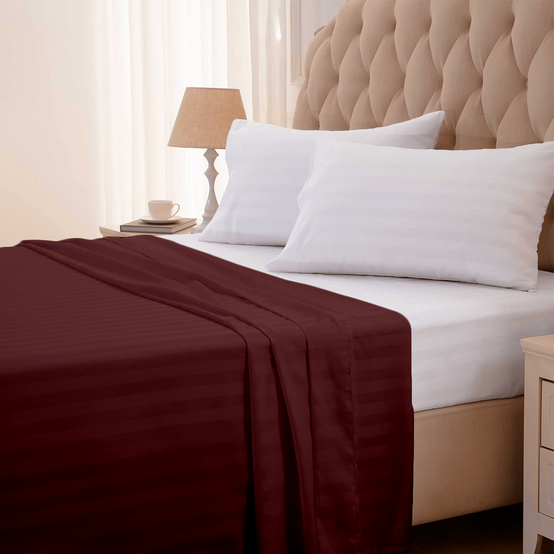 Burgundy Stripe Flat Bed Sheet Only