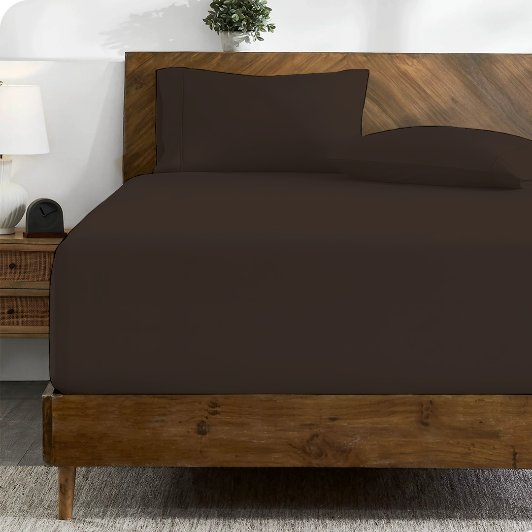 Chocolate Fitted Bed Sheet with Pillowcase