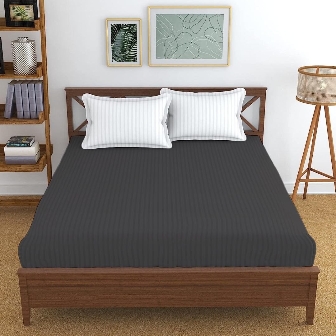 Dark Grey Stripe Fitted Bed Sheet Only