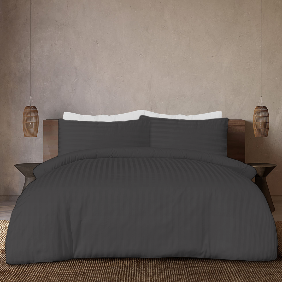 Dark Grey Stripe Duvet Cover Set