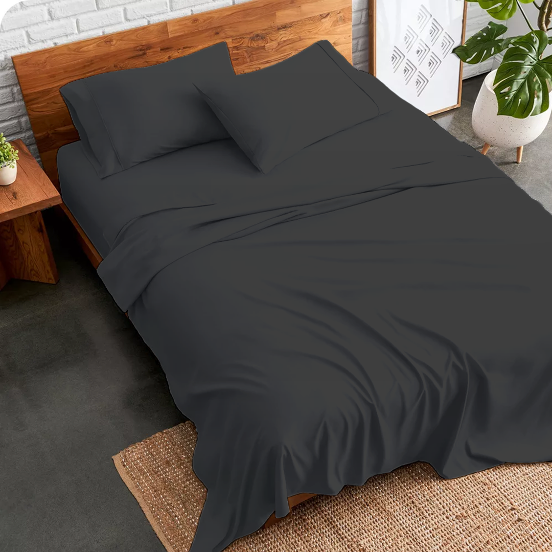Dark Grey Bed Sheets - ( 4-Piece )