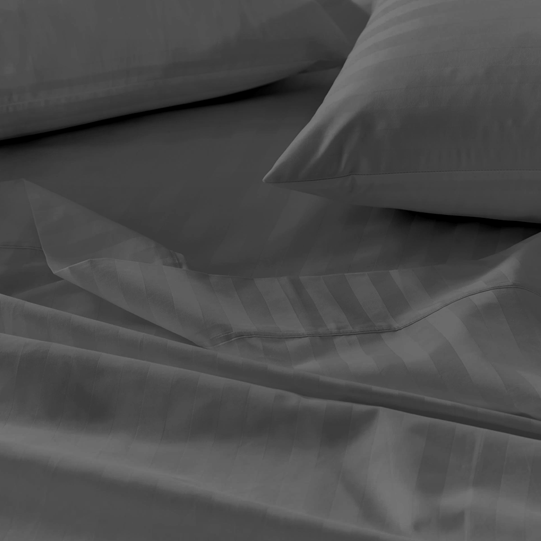 Dark Grey Stripe Bed Sheets - ( 4-Piece )