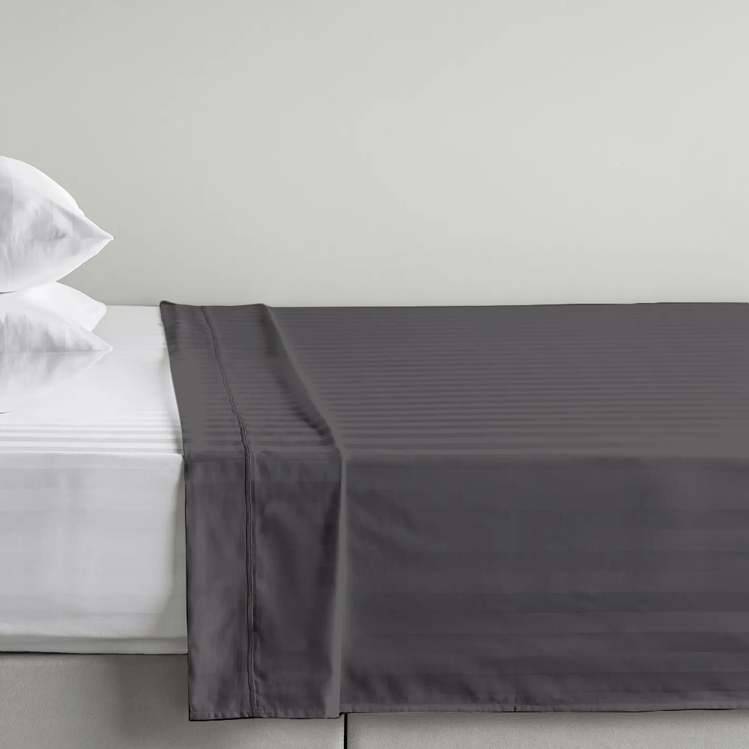 Dark Grey Stripe Flat Bed Sheet Only