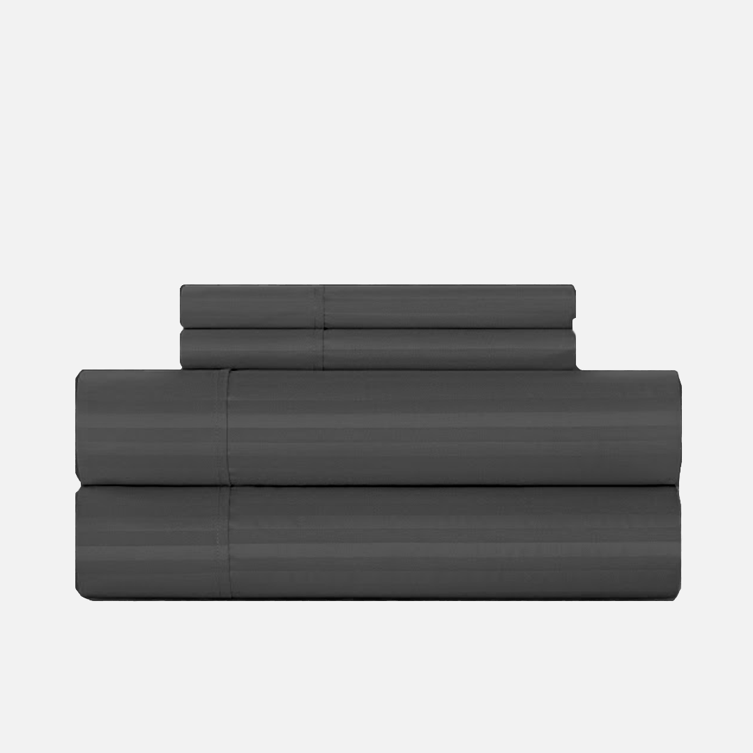 Dark Grey Stripe Bed Sheets - ( 4-Piece )