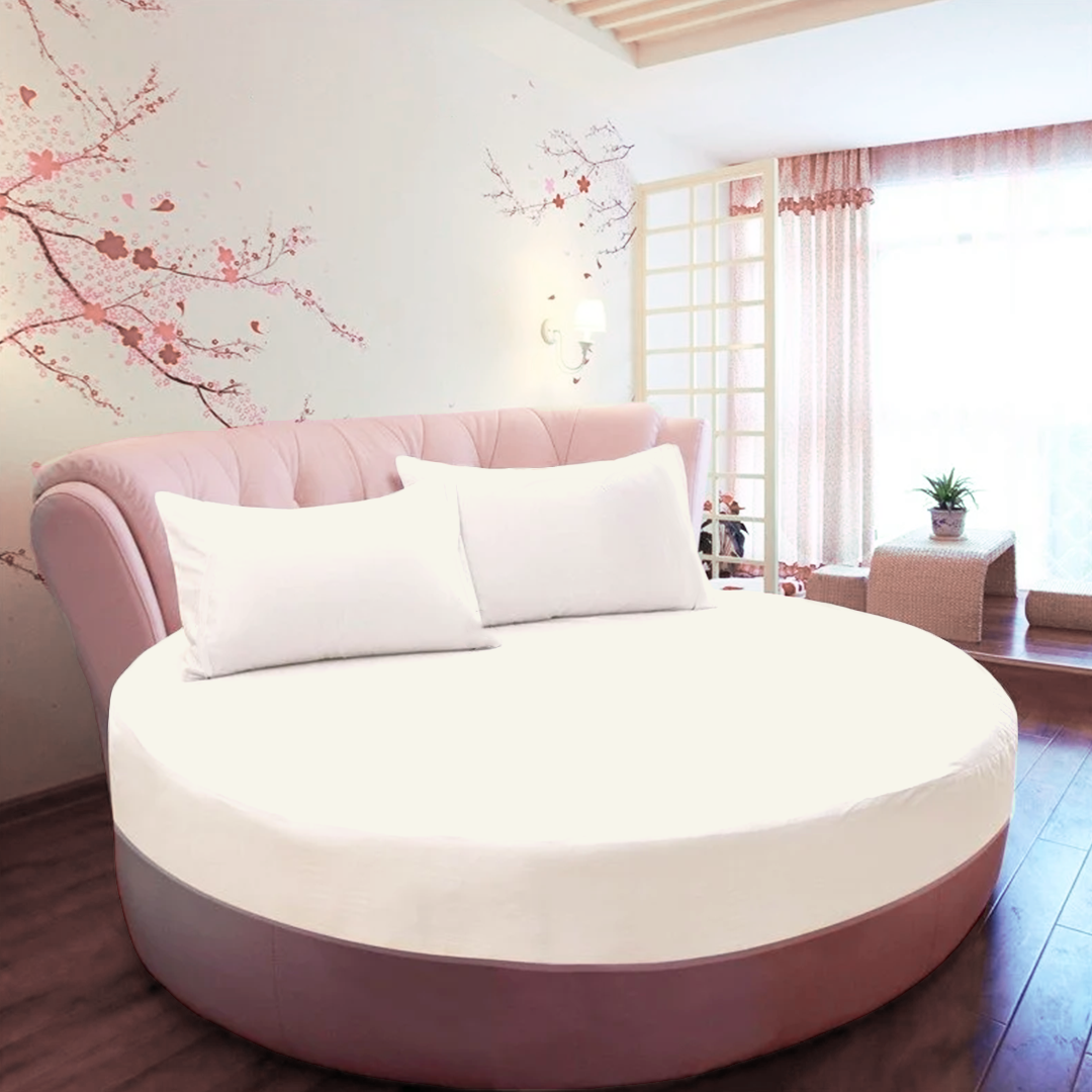 Ivory Round Fitted Bed Sheet with Pillowcase