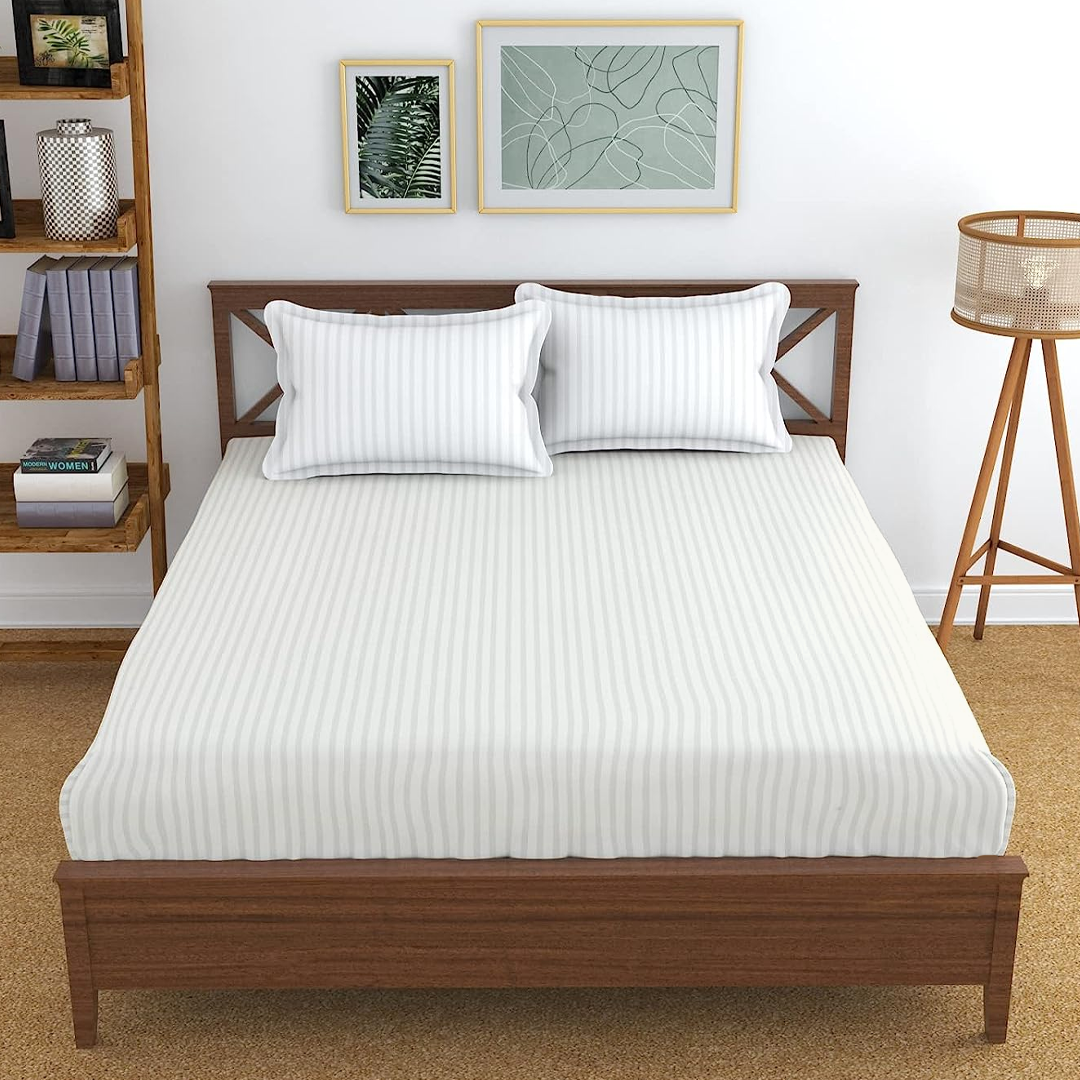 Ivory Stripe Fitted Bed Sheet Only