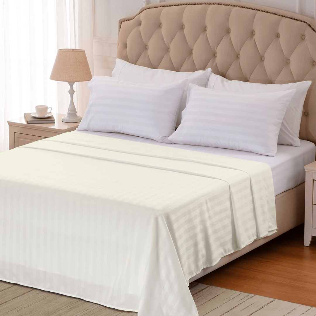Ivory Stripe Flat Bed Sheet Only