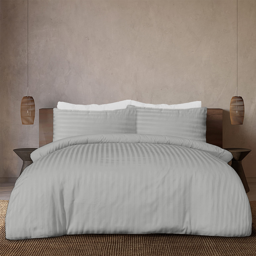 Light Grey Stripe Duvet Cover Set
