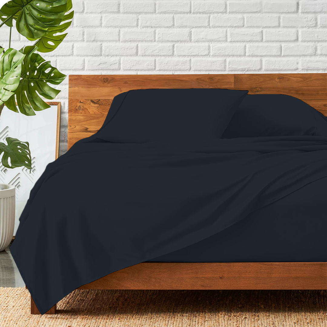 Navy Blue Bed Sheets - ( 4-Piece )