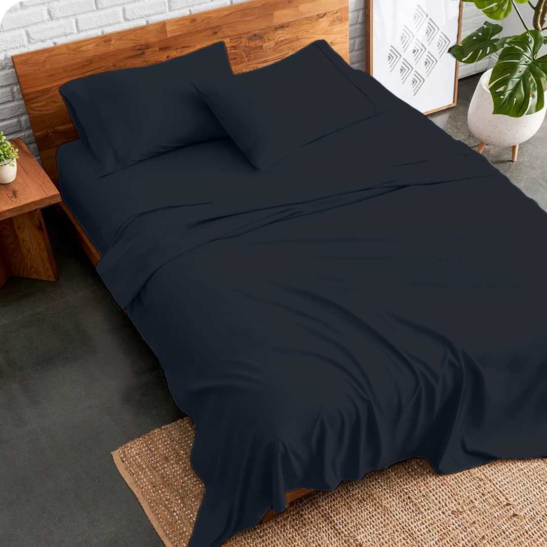 Navy Blue Bed Sheets - ( 4-Piece )