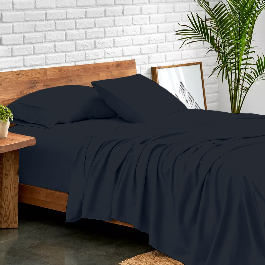 Navy Blue Bed Sheets - ( 4-Piece )